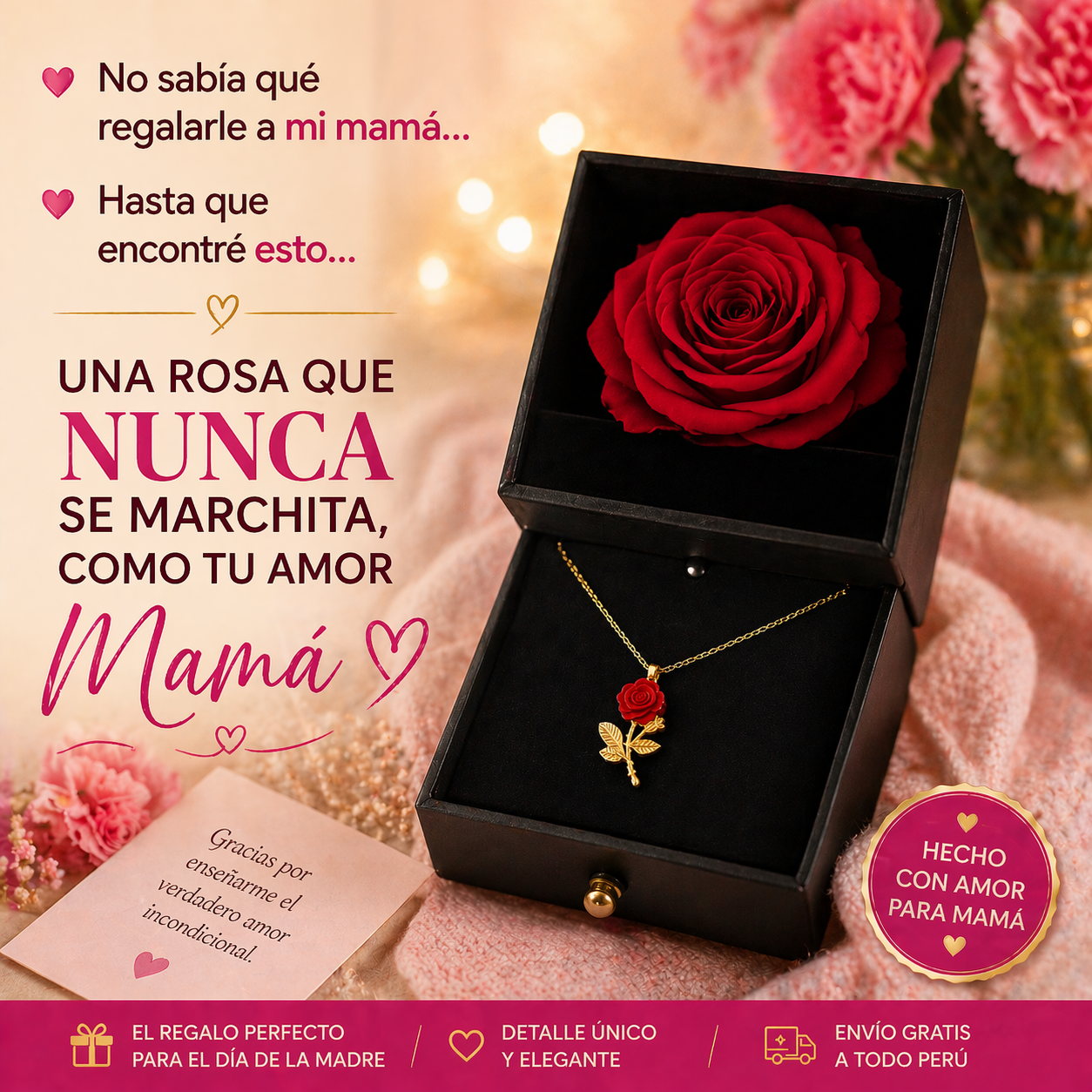 COLLAR ROSA ETERNA - Hazla llorar de emoción